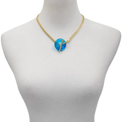 Goldtone Blue Candy Stone Snake Chain Necklace