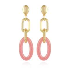 Goldtone Pink Candy Interlocking Drop Earrings