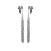 Silvertone Glass Stone Linear Drop Clip On Earrings