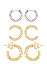 Goldtone & Crystal Hoop Earring Set