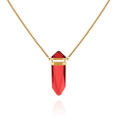 Goldtone Red Crystal-Shape Stone Pendant Long Necklace