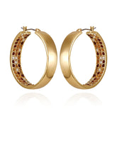 Goldtone Inside Pave Stone Hoop Earrings