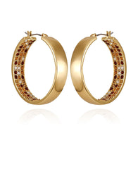 Goldtone Inside Pave Stone Hoop Earrings