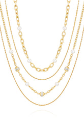 Layered Goldtone Chain Pearl Necklace