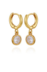 Gold Tone Cubic Zirconia Drop Huggie Hoop Earrings