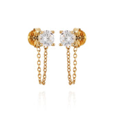Crystal Stud Chain Dangle Drop Earrings