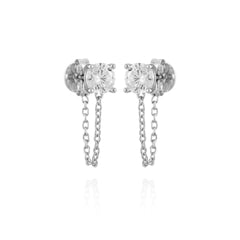 Crystal Stud Chain Dangle Drop Earrings
