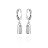 Rectangular Glass Stone Huggie Drop Earrings