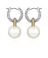 Two Tone Pearl Drop Hoop Earrings