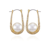 Goldtone Crystal Stone Pearl Hoop Earrings