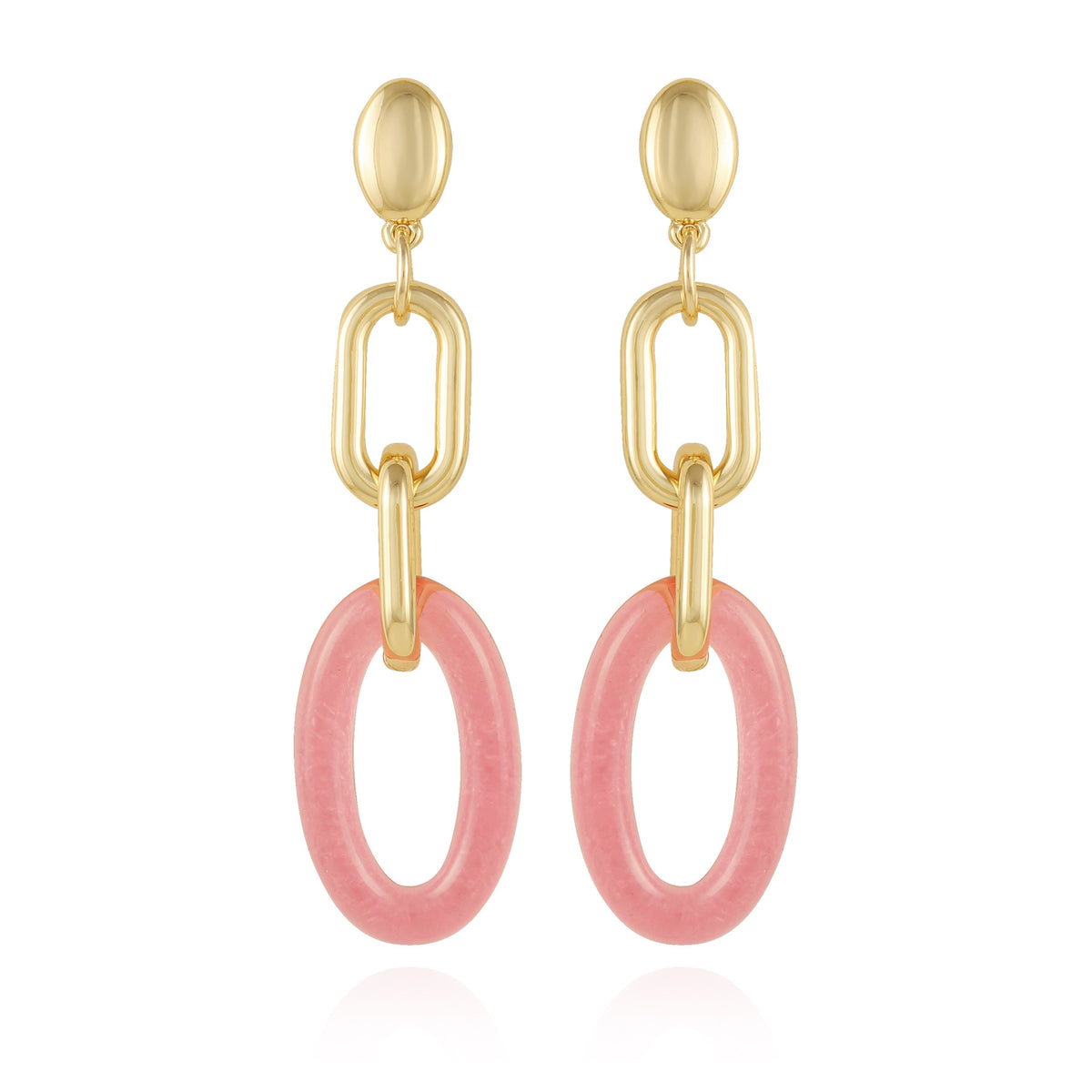 Goldtone Pink Candy Interlocking Drop Earrings