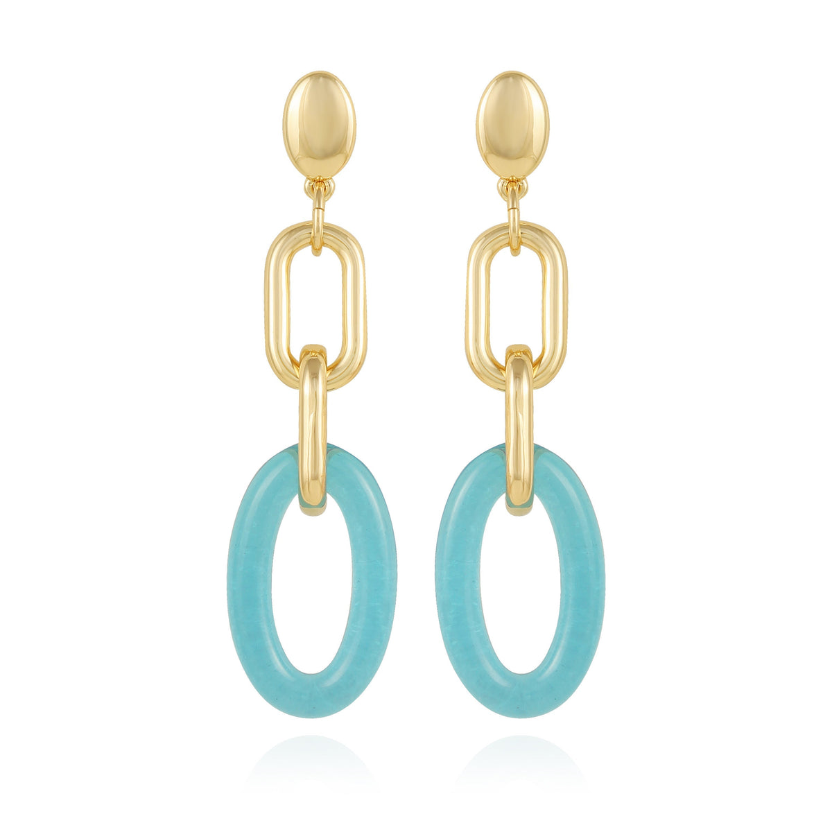 Goldtone Blue Candy Interlocking Drop Earrings
