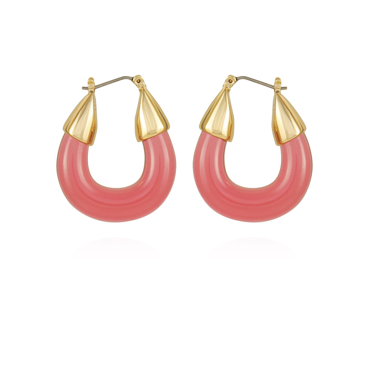 Goldtone Pink Candy Hoop Earrings