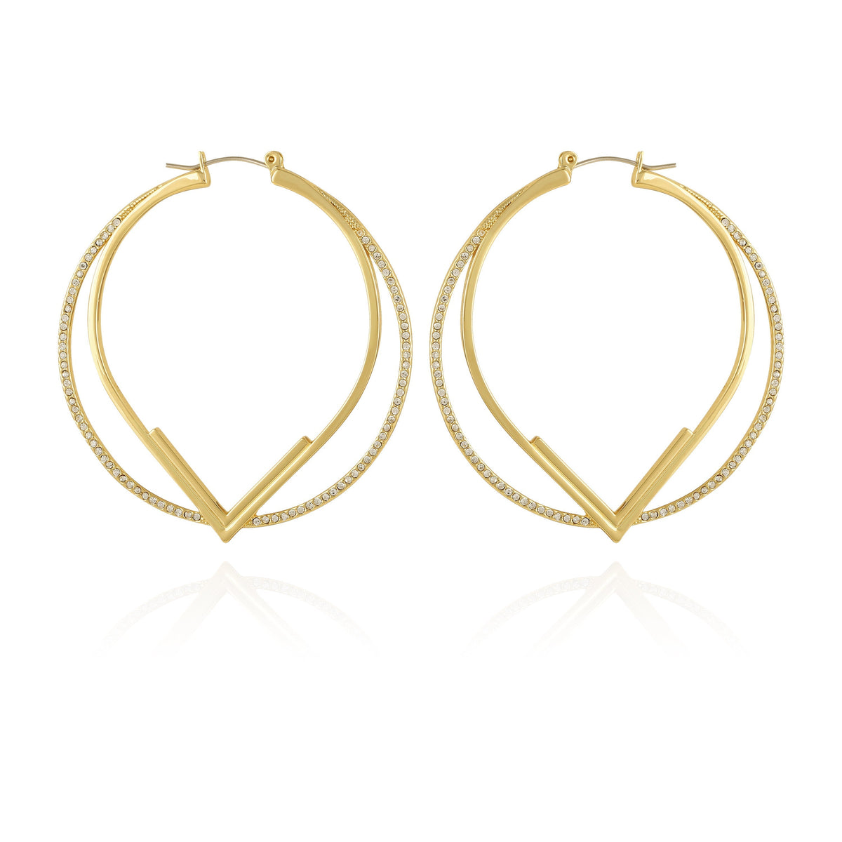 Double Hoop V Pave Earrings