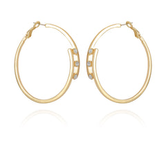 14K Goldtone Tri-Crystal Stone Hoop Earring