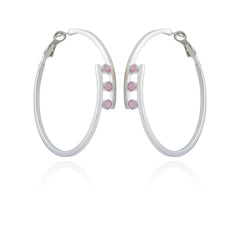 Silvertone Tri Crystal Stone Hoop Earring