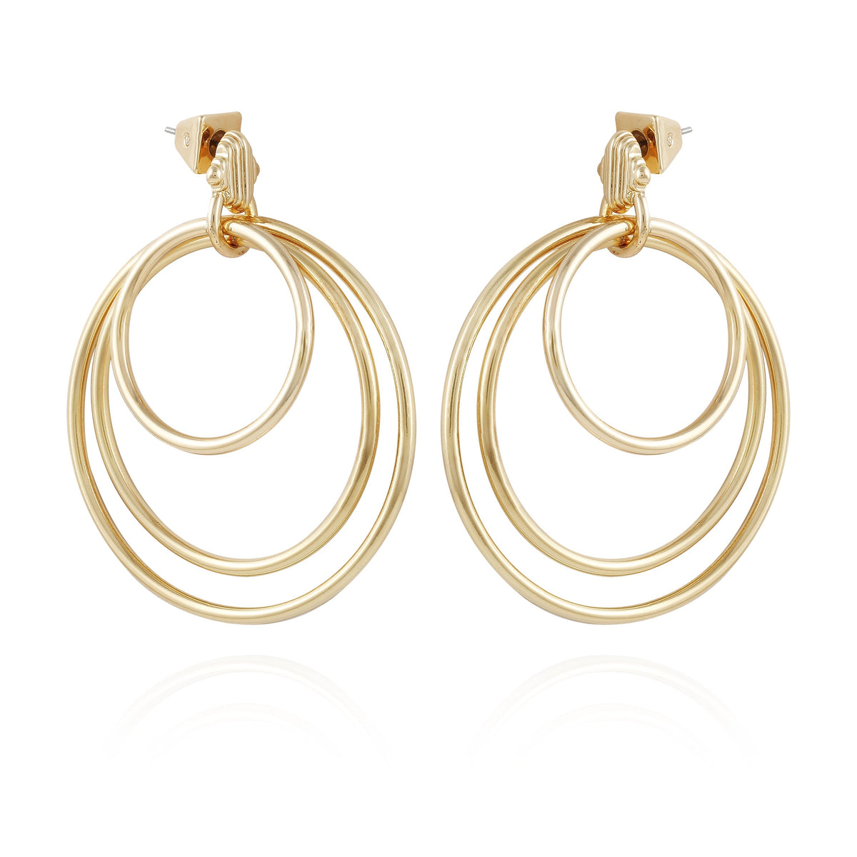 Goldtone Triple Layered Hoop Drop Earrings