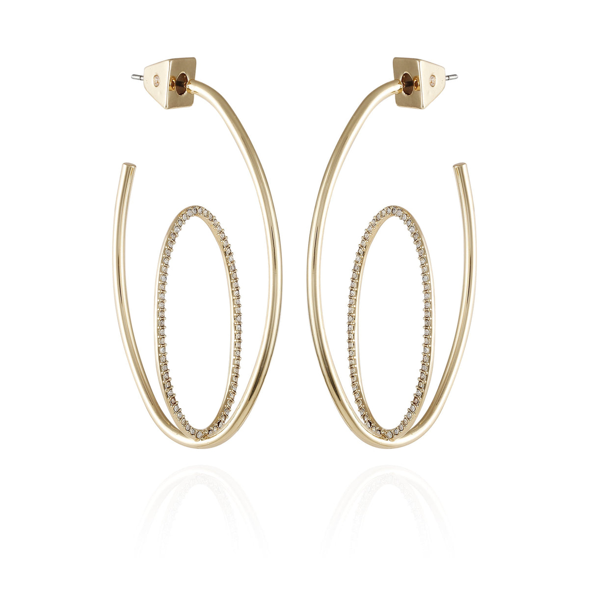 Goldtone Crystal Stone Orbital Hoop Earrings