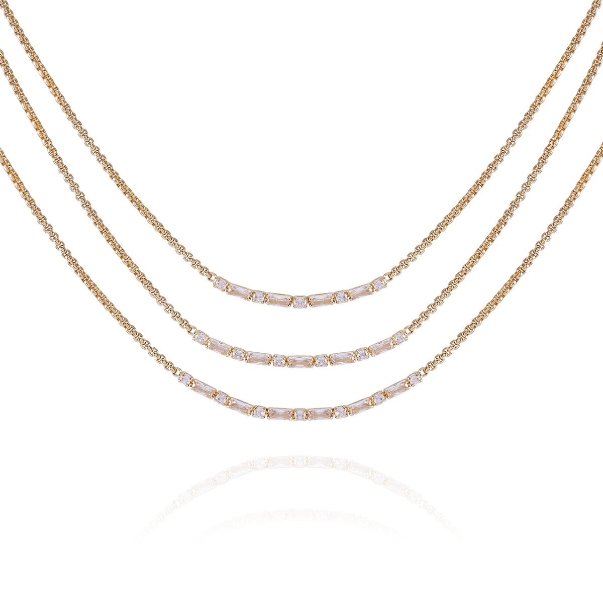 Goldtone Crystal Stone Multi Layered Necklace