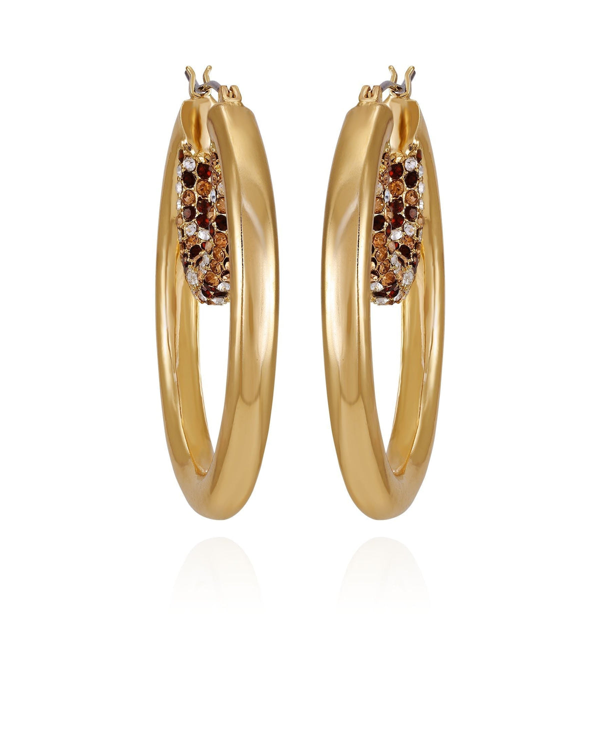 Goldtone Pave Crystal Stone Layered Hoop Earrings