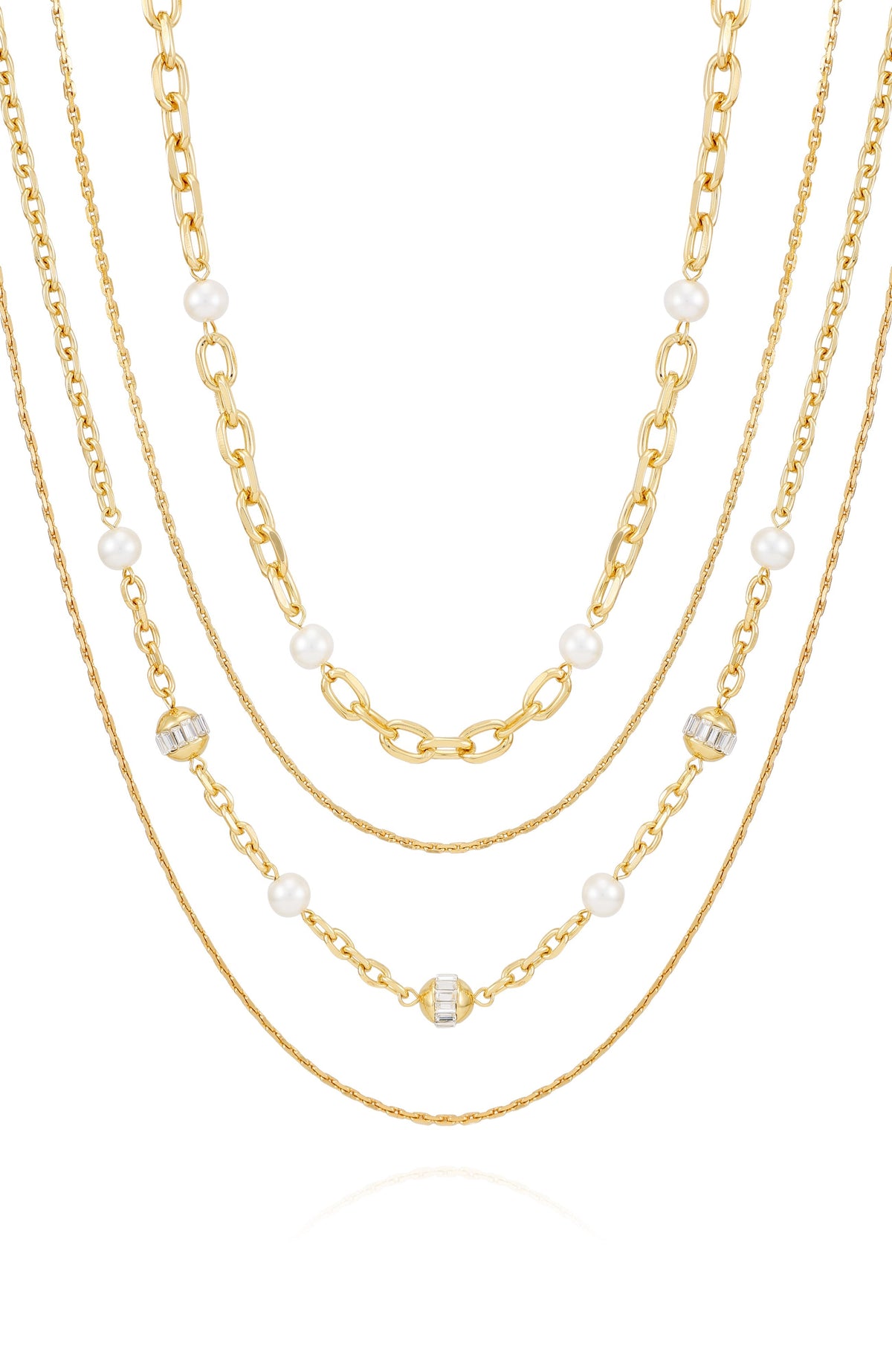 Layered Goldtone Chain Pearl Necklace