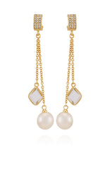 Goldtone Dangle Earrings With Pearl Crystal Drop