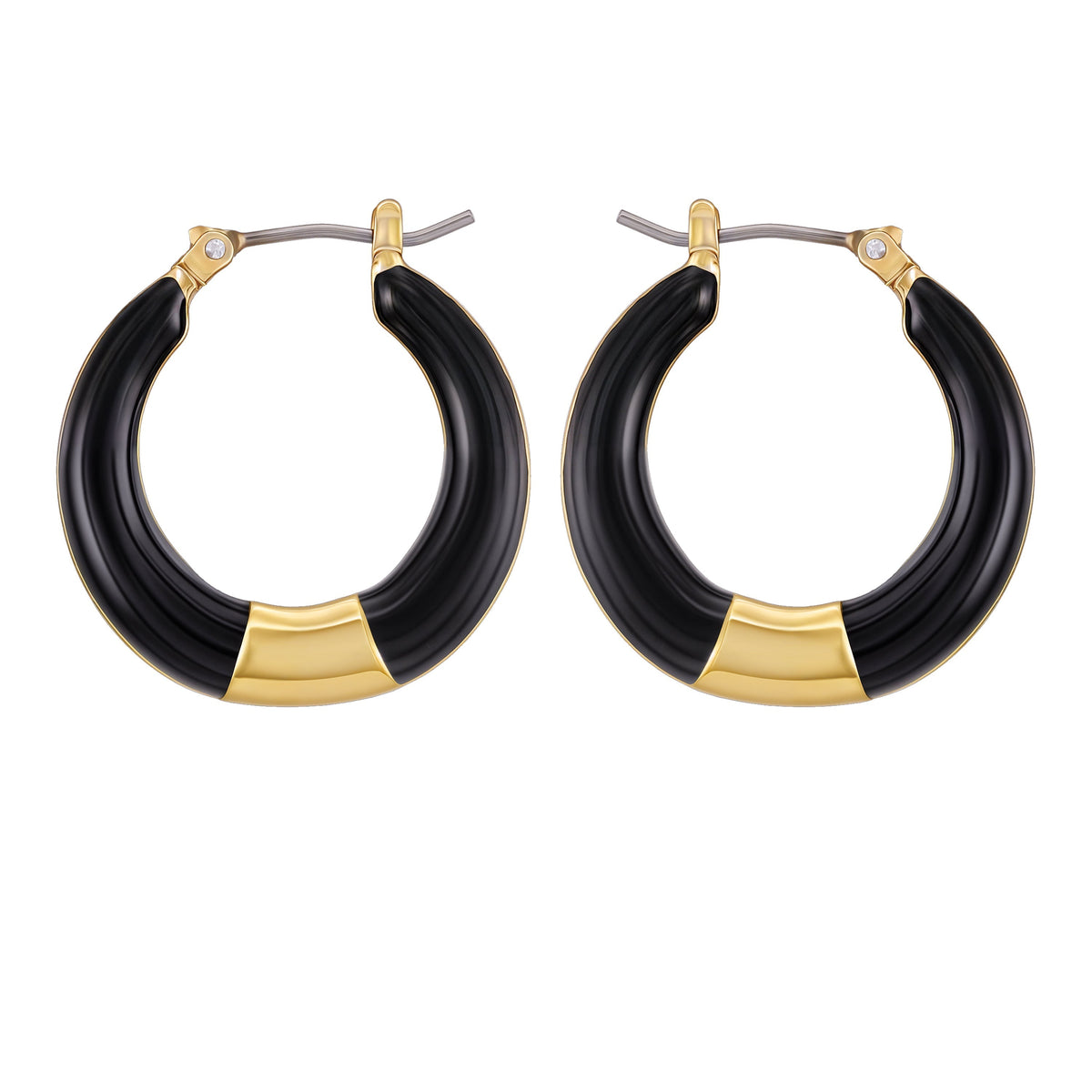 Gold Tone Enamel Hoop Earrings