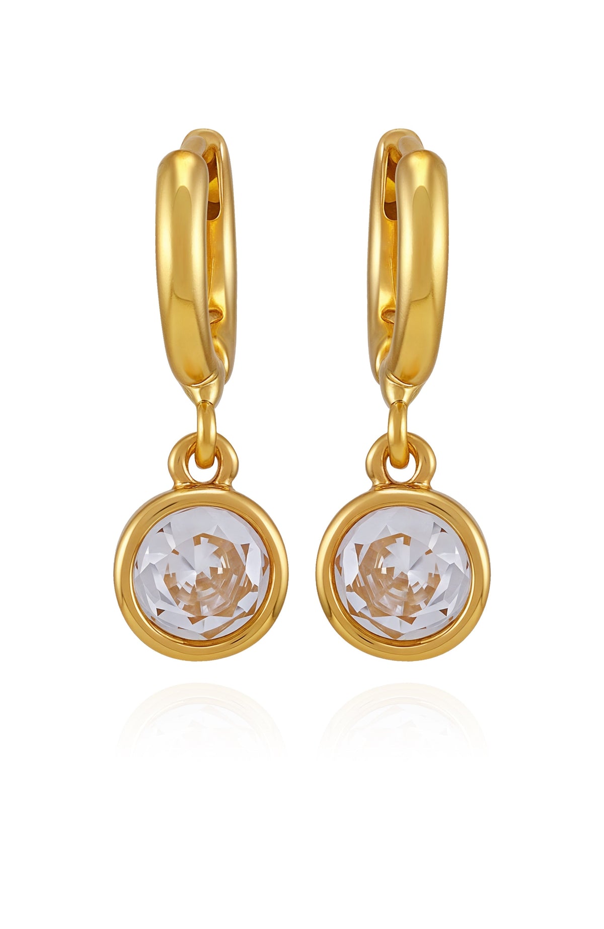 Gold Tone Cubic Zirconia Drop Huggie Hoop Earrings