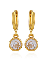 Gold Tone Cubic Zirconia Drop Huggie Hoop Earrings