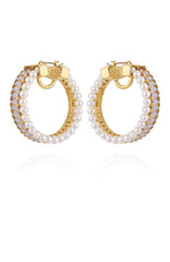 Goldtone Hoop Earrings With Pearls Baguette Crystals
