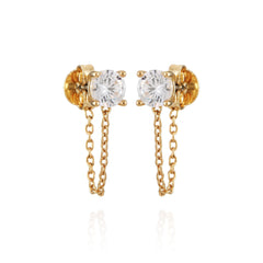 Crystal Stud Chain Dangle Drop Earrings