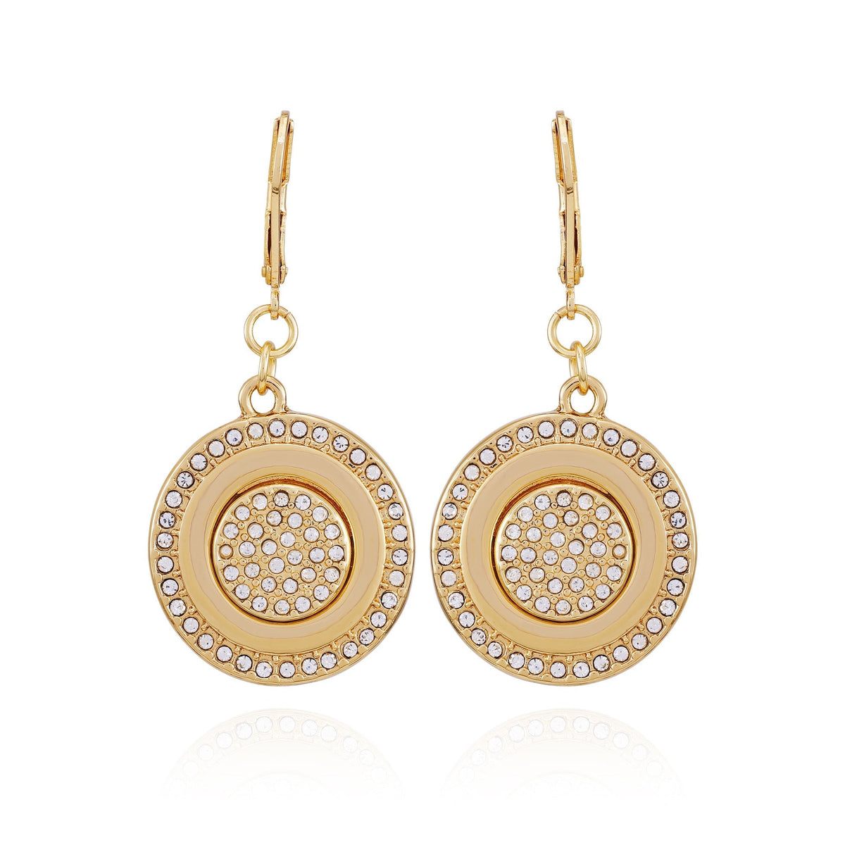Goldtone Pave Stone Coin Drop Earrings