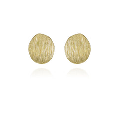 Goldtone Texturized Pebble Coin Earrings